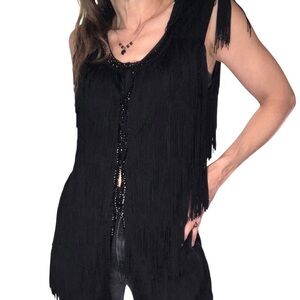 Vtg 90’s Collective Works Of Berek 2 Fringe Vest Sz M Black Artsy Whimsigoth